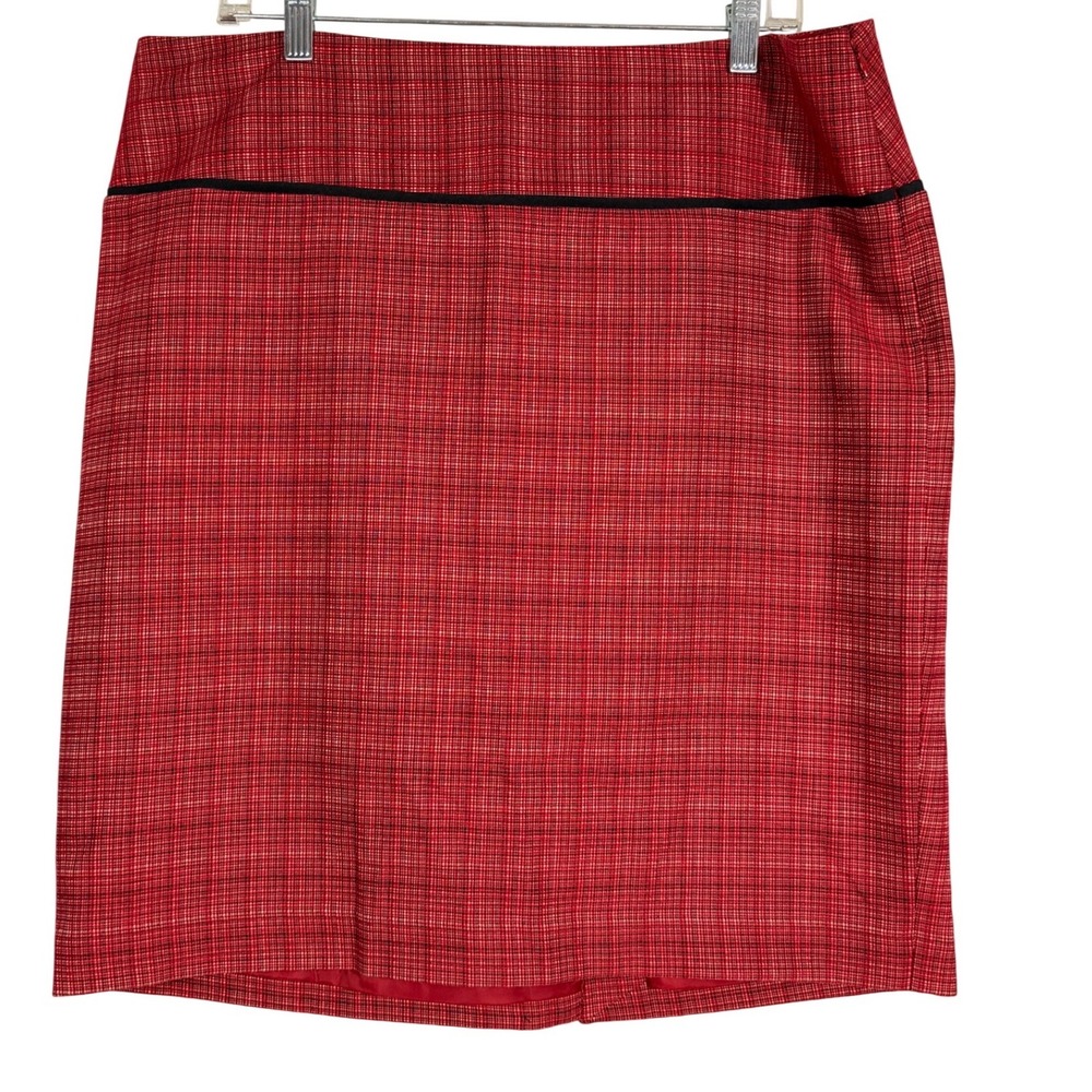 The Limited Red Plaid Pencil Skirt Black Ribbon Trim Size 14 Career Professional